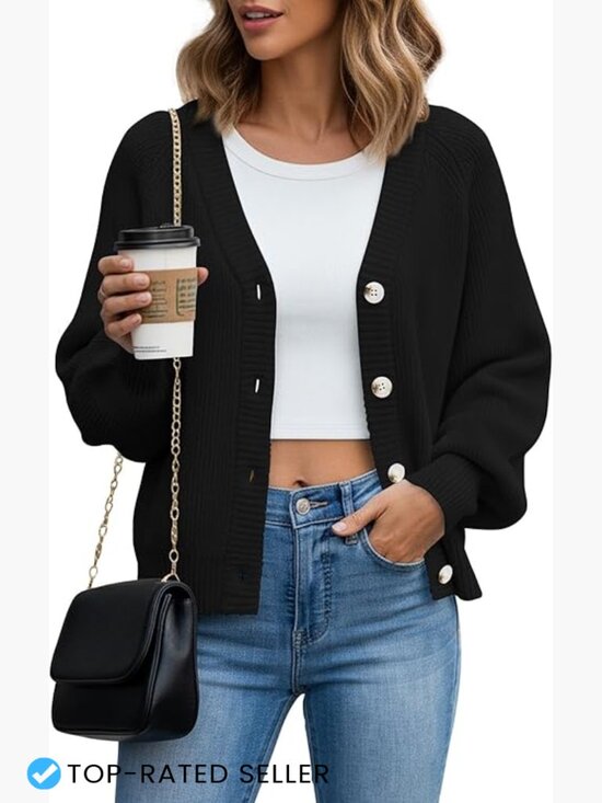 Sweaters - Open Front Cardigan Sweater Chunky Knit Loose Button Down Fall Outerwear